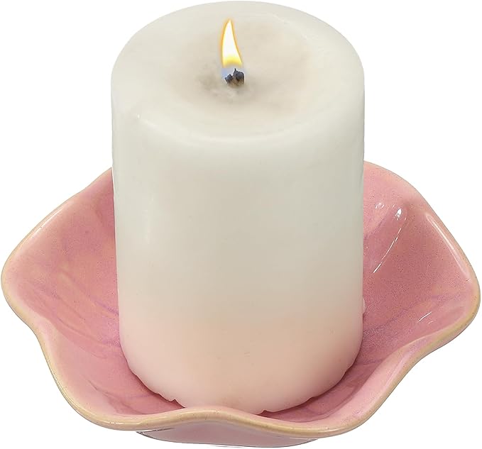 uxcell Candle Holder Plates, 4 Inch Ceramic Candle Tray Tealight Incense Holder Dish Candlestick for Tea Light Aromatherapy Wedding Rustic Vintage Home Decor, Lotus Leaf Pink