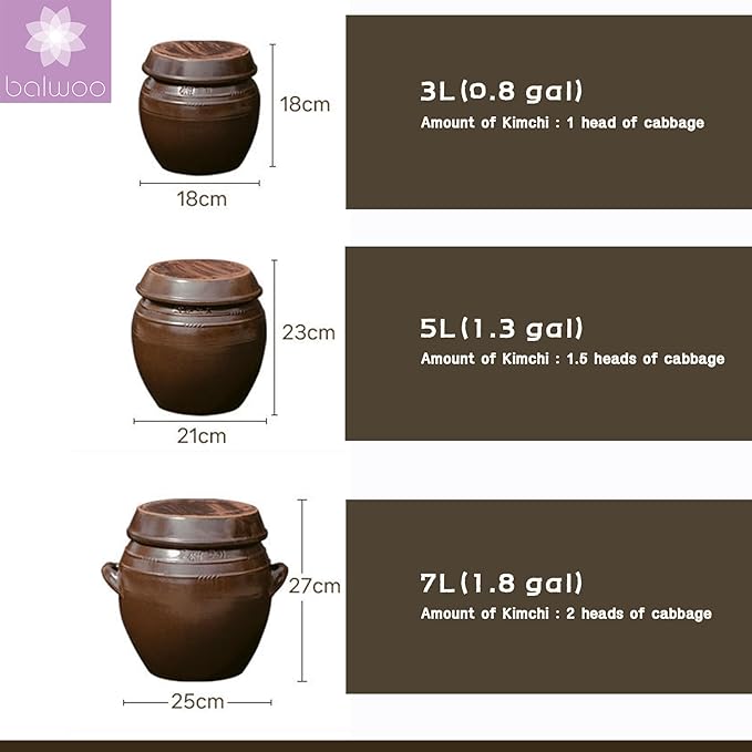 Earthenware Onggi Korean Traditional Clay Jar Ceramic Canister/Handmade Food Sauce Storage Container for Tea, Coffee Bean, Salt/Breathing Clay Pot Kimchi Fermentation Crock (7L(1.8 gal))