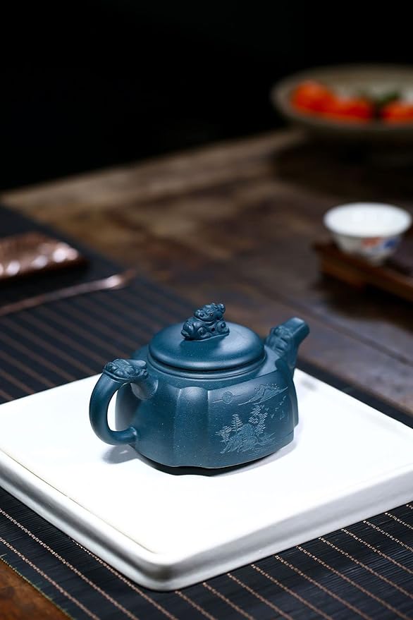 Clay Teapot 10oz Zisha Tea Pot Chinese Dragon Kungfu Tea Set Kettle (Tianqing mud)