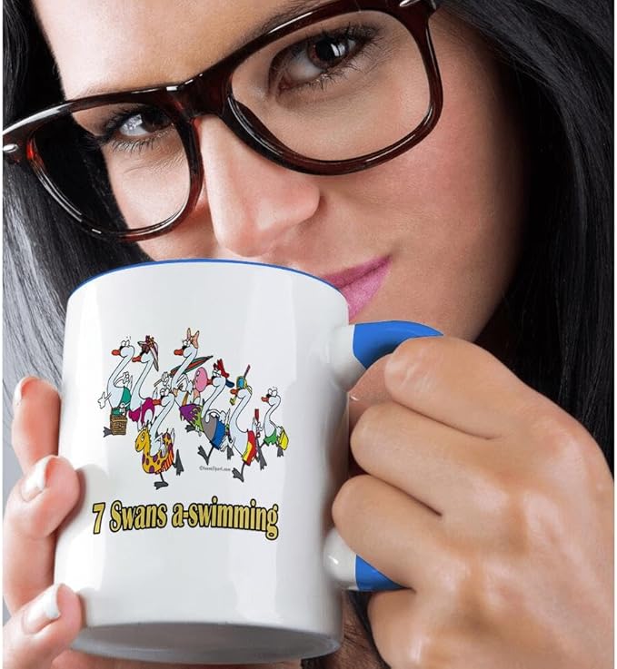 3dRose Seven Swans a-Swimming 15oz Two-Tone Blue Mug