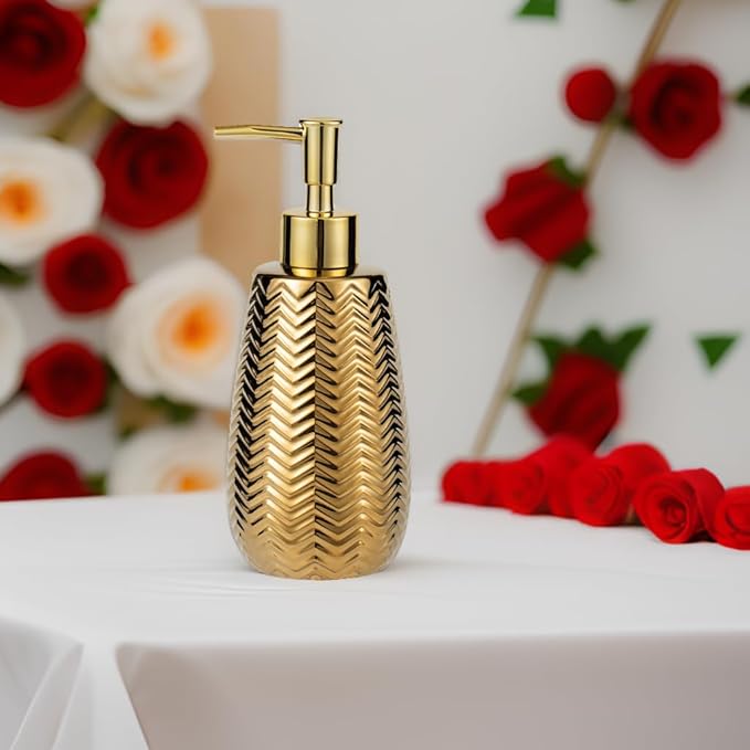 Gold Soap Dispenser,Wavy Design Ceramic Lotion Soap Dispenser for Bathroom, Kitchen, Hand Soap, Dish Soap, Bathroom Countertop