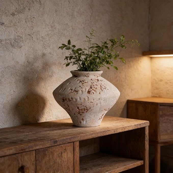 Wabi Sabi Rusty Vintage Vase, 6.3" Tall Wabi Sabi Decor Rustic Farmhouse Pottery Vase for Centerpiece, Textured Pottery Flower Vases for Home Decorative, Table, Living Room, Bedroom, Bathroom, Kitchen