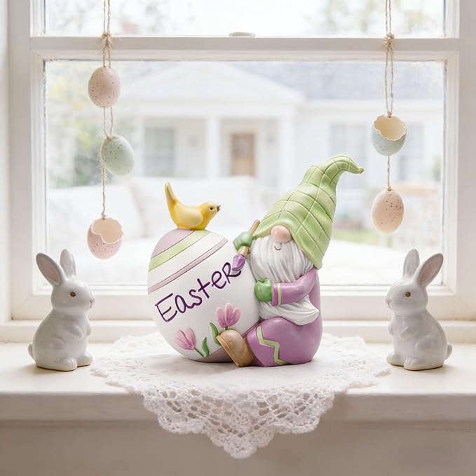 Newman House Studio Easter Gnomes-Decorations Spring Tabletop Ornaments - Spring Decor Resin Faceless Gnomes with Egg Figurines for Easter Gifts Theme Party or Basket Stuffers 4 * 2.5 * 3.5 inch