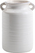 Ceramic Rustic Distressed White Flower Vase for Centerpieces, Kitchen, Office or Living Room (5.9''x8.6”)