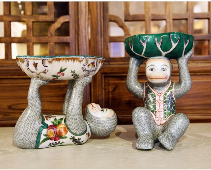 China Furniture Online Porcelain Monkey Chinese Figurine with Lotus Soap Dish