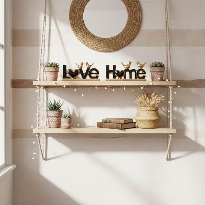 Ceramic Love & Home Sign Decor with Bird Statues Set 2,10" Modern Black Gold Tabletop Sculptures for TV Stand,Floating Shelf & Entryway,Romantic Wedding & Warm Housewarming Gift Set (Black)