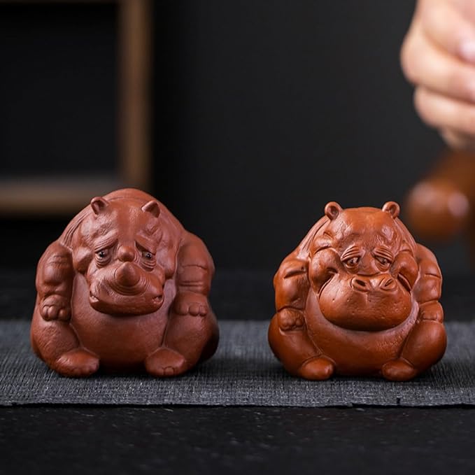 Purple Sand Hippopotamus Statue Tea pet Mini Rhinoceros Ceramic Sculpture kung fu Tea Accessories Decoration Home Bookshelf Desktop Decoration Ornaments Statue (Old Hippopotamus)