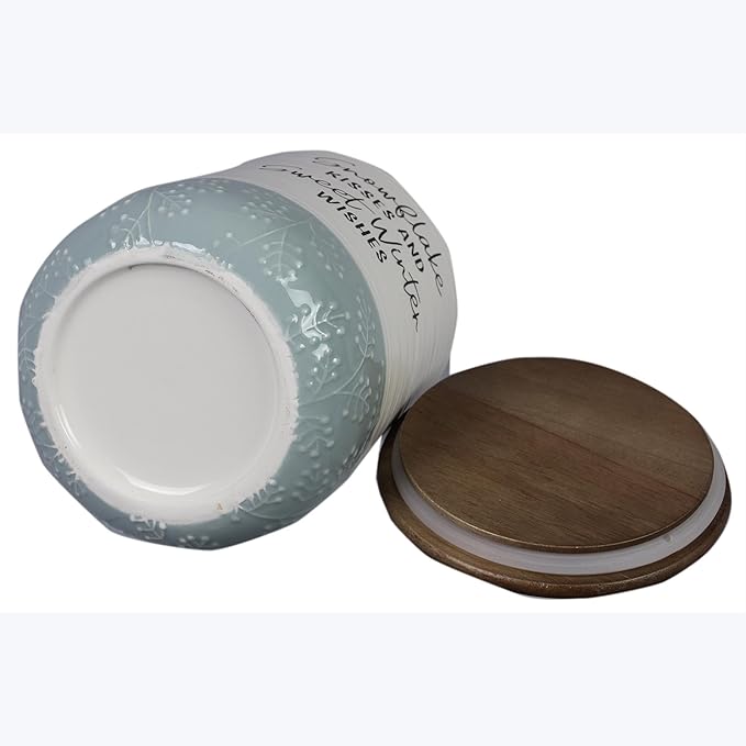 Young's Inc. Ceramic Canister with Lid, Ceramic Cookie Jars for Kitchen Counter Decorative White Winter Design, Airtight Pet Jar with Lid for Chewy Pet Treats, Candy, Bones, Pet Food Container