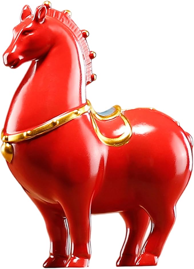 Horse Statue Chinese Ceramic Horse Figurine Red Tang Dynasty Style Sculpture Art Decor for Home Office Desk & Shelf, Ich Dekor