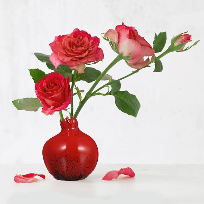 DECHOUS Small Ceramic Vase - Vintage Pomegranate Shape Flower Bud Vase Unique Aesthetic for Home Office Shelf Table Floral Arrangement, 3.3x2.7 Inch