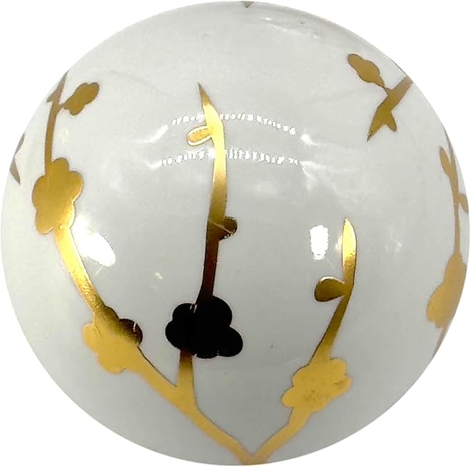 Galt International 4" Diameter Gold & White Floral Chinoiserie Ceramic Ball (Set of 3) | Decorative Ball Vase Bowl Filler