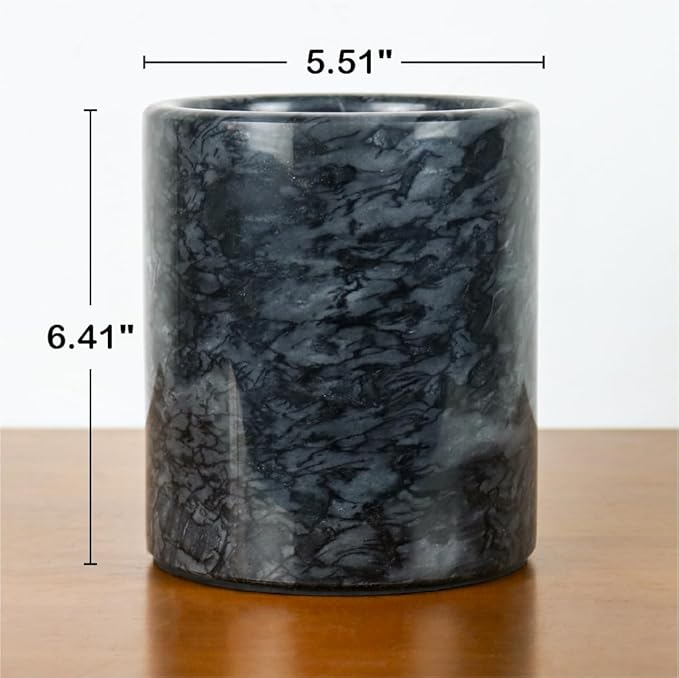 HillSpring Black Marble Kitchen Utensil Holder, Weighted Utensils Organizer Crock for Countertop, Wine Chiller Bucket with Protective Padded Base
