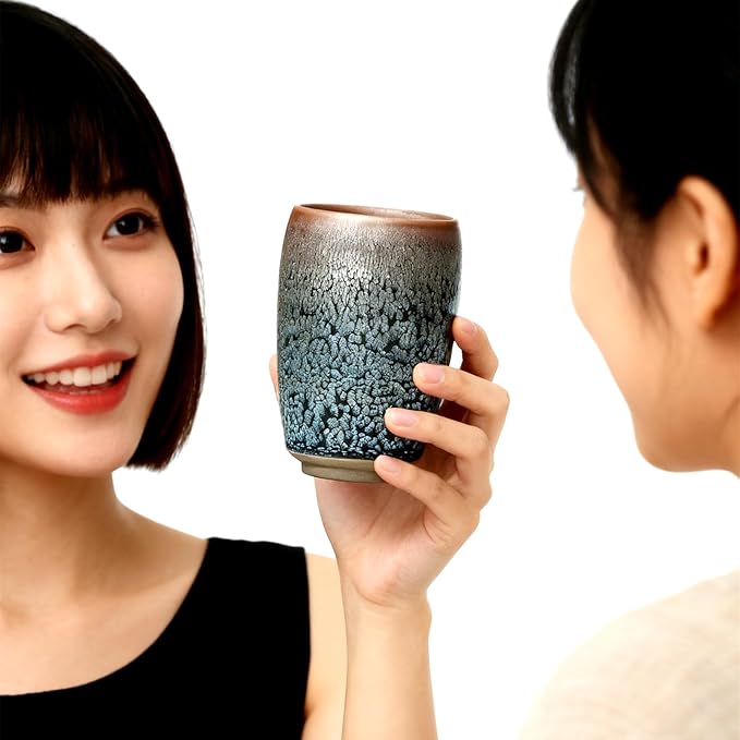 Porcelain Coffee Mug 12 oz, Brilliant Floral Glaze Jianzhan Tenmoku Tea Cup, Handmade Cylindrical Ceramic Mug with no Handles for Coffee, Beer and Tea (Hundred Flowers Glaze)