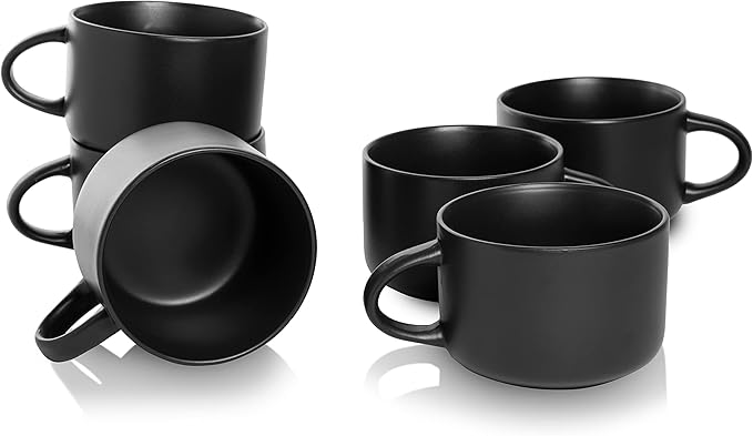 10 Strawberry Street Wazee Matte 4.75"/22 oz Oversized Mug, Set of 6, Black