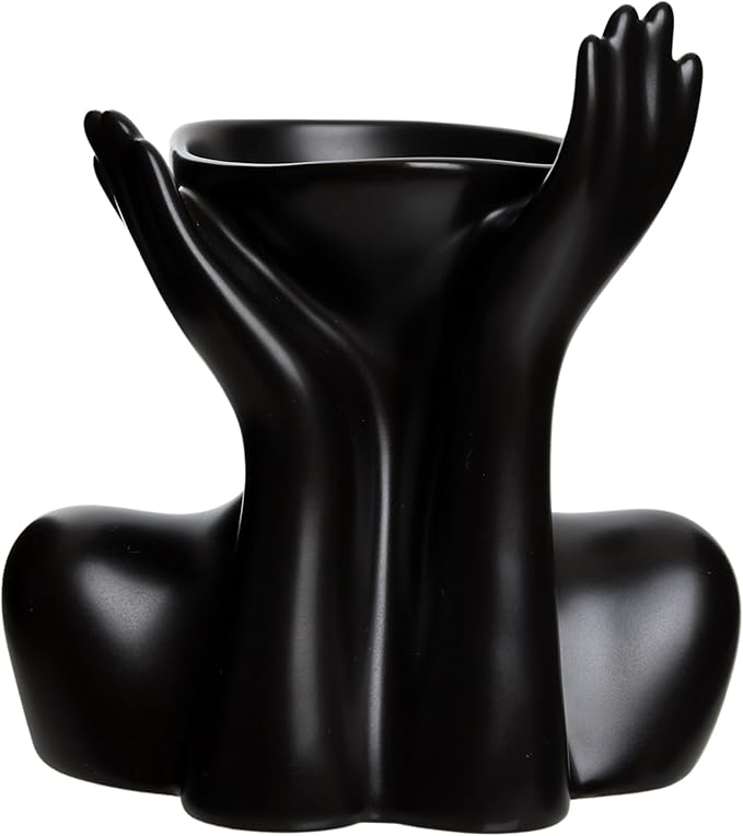 Black Hands Ceramic Vase – Modern Abstract Sculpture Planter for Home & Office Décor – Minimalist Art Piece for Flowers, Succulents, or Standalone Accent Decoration