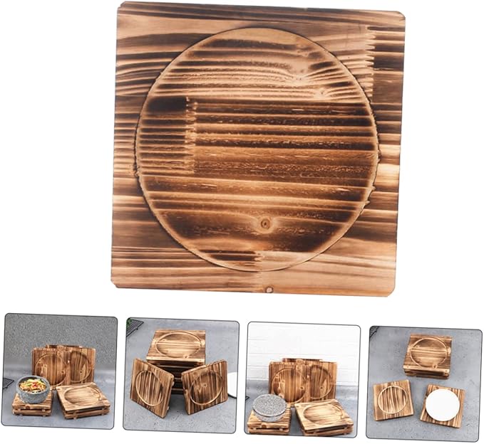 Unomor 2pcs Heat Insulation Pad for Stone Bowls Wooden Mat Outer Inner Easy to Clean Heat Pad for Kitchen Countertop Use