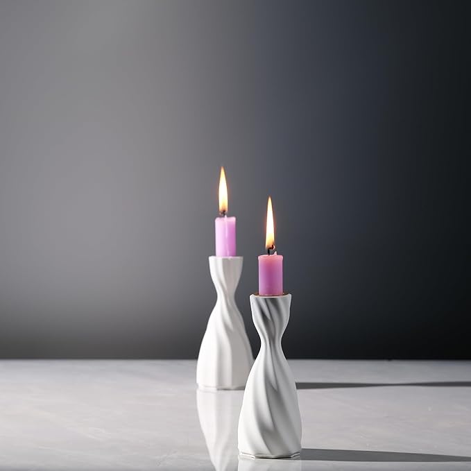 Twizzle Twist Candle Holder, Decorative Candle Holder for Table Display, Romantic Decoration, Unique Home DÉCOR Aesthetic, Housewarming Gift, Sculpture Candle Stand Set of 2 Cement