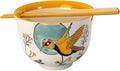 Urban Tokyo Handpainted Ceramic Glazed Japanese Ramen Udon Noodle Rice Bowl With Chopsticks 20 fl oz 5 inch Diameter Bowl Sets Color Box Packaging (Hummingbird)