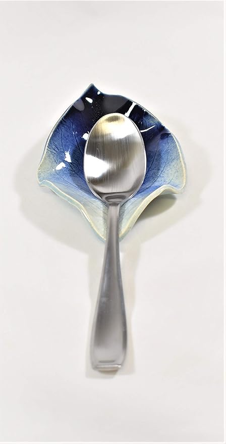 Earthen Vessels Pottery, Handmade, Hydrangea Leaf, Tea Bag Holder, Teaspoon Rest or Ring Dish, Set of 3 in Starry Night Blue