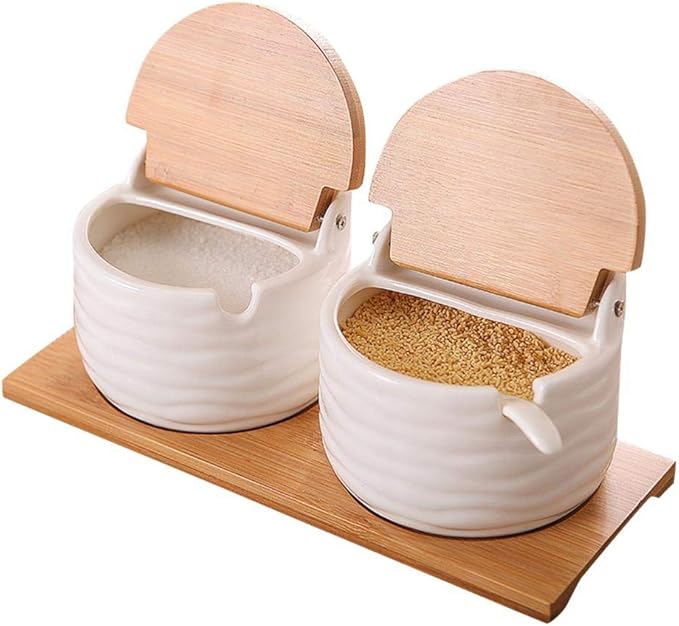 Ceramics Storage Jar Porcelain Condiment Jar Spice Container with with Flip Lid and Spoon - Best Creative Seasoning Box for Your Home, Kitchen, Counter (3)