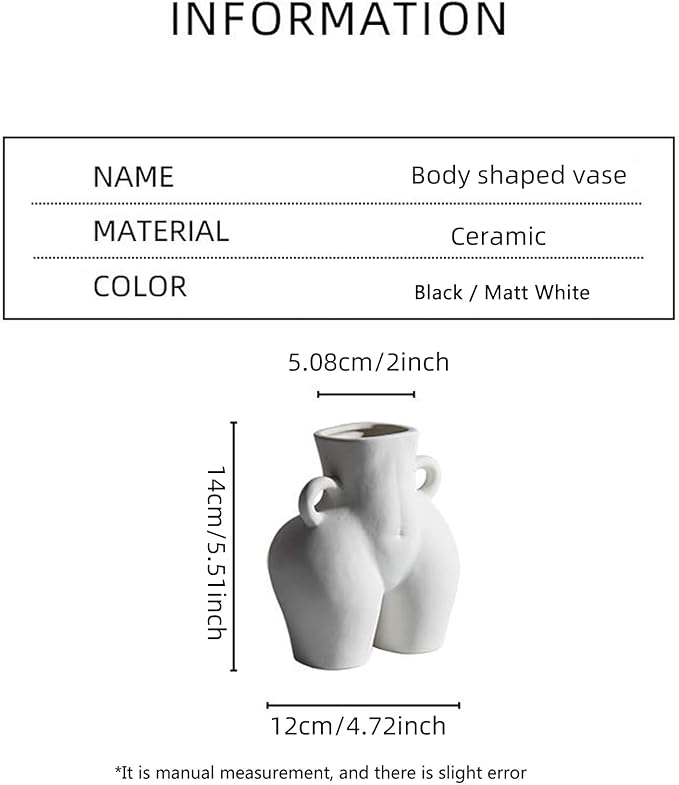 Butt Vase,Modern Body Vase Female Form,Matt White Ceramic Vases Art Nude Female Body Sculpture Vase,Butt Vase for Flowers living room coffee table mantle shelf decor accents 5.51''H X 4.72''W