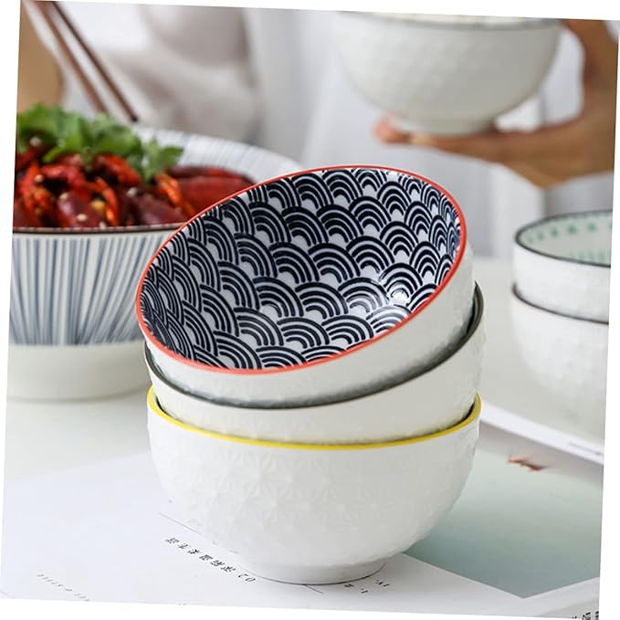 YARNOW 2pcs Decorative Ceramic Serving Bowls Multifunctional Salad Soup and Noodle Bowls Elegant Relief Design for Home Kitchen and Dining Room Use