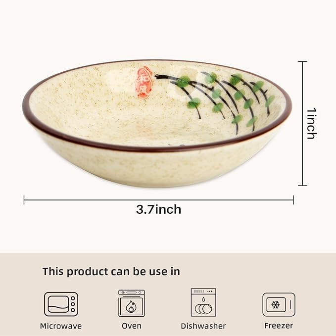 4 Inch 6 Pieces Japanese Retro Sauce Dishes Japanese Ceramic Side Bowl Sauce Dishes Asian Chinese Side Dishes Dishes for Sushi Sauce Snack Pinch