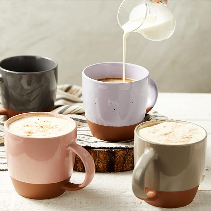 White Ceramic Coffee Mugs Set of 6 (Large),18 oz Coffee Cups with Handle, Latte Mug, Big Mug for Women, Men, Great for Tea Hot Chocolate, Microwave Safe, Modern, Unique Style for Any Kitchen