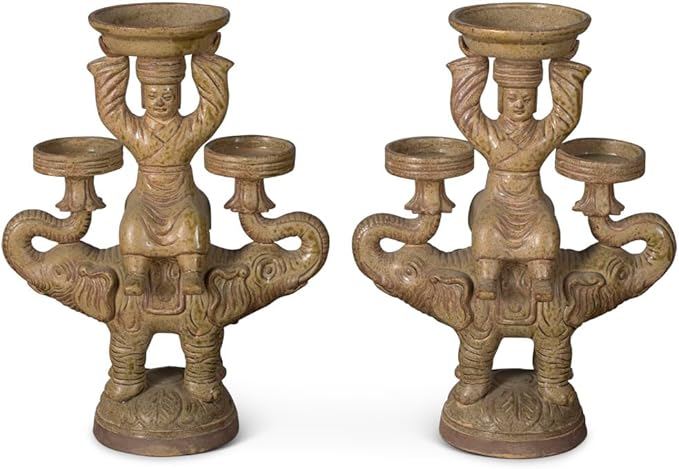China Furniture Online Ceramic Attendant on Elephants Candle Holder Set