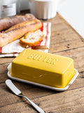 Porcelain Covered Butter Dish with Lid for Countertop Butter Holder Container for One Stick of Butter. Textured Tray Butter Keeper for Non Slip Storage-YELLOW SMALL