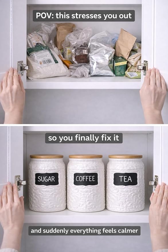 Ceramic Canister for the Kitchen (52oz/1537ml) – Airtight Kitchen Counter Storage with Bamboo Lids, Decorative Flour Sugar Coffee Jars for Pantry & Home