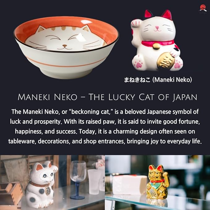 JapanBargain Set of 2 Japanese Porcelain Bowls, Large 7.5 Inch Ramen Udon Noodle Rice Soup Pho Poke Cereal Bowl, Maneki Neko Smiling Lucky Cat Pattern, Pink, Made in Japan