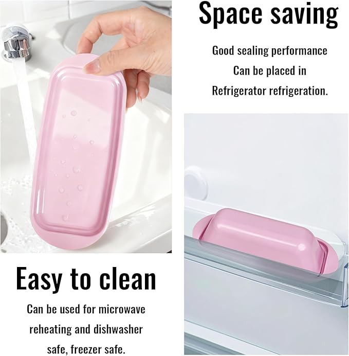 BPA-Free Melamine Butter Dish with Lid & Stainless Steel Knife-Farmhouse Butter Keeper for Countertop & Refrigerator, Dishwasher Safe, Holds 1 Stick with East & West Coast Butter-Pink Heart