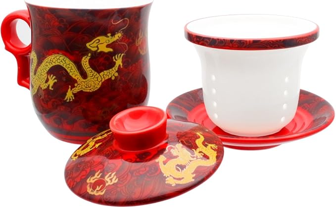 PLESIU Yuhytop Groye Tea Talent Porcelain Tea Cup with Infuser Lid and Saucer Sets - Chinese Jingdezhen Ceramics Coffee Mug Teacup Loose Leaf Tea Brewing System for Home Office