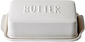 Porcelain Covered Butter Dish with Lid for Countertop Butter Holder Container for One Stick of Butter. Textured Tray Butter Keeper for Non Slip Storage-White Small