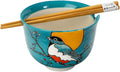 Urban Tokyo Handpainted Ceramic Glazed Japanese Ramen Udon Noodle Rice Bowl With Chopsticks 20 fl oz 5 inch Diameter Bowl Sets Color Box Packaging (Robin Bird)