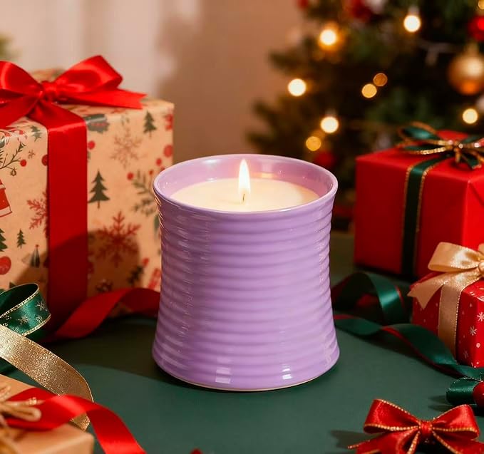 Generic Natural Soy Wax Scented Candle, Purple Ceramic Container Lavender Fragrance, Handmade Luxury Home Decor with Cotton Wick,Purple Ceramic Container, Reusable Jar