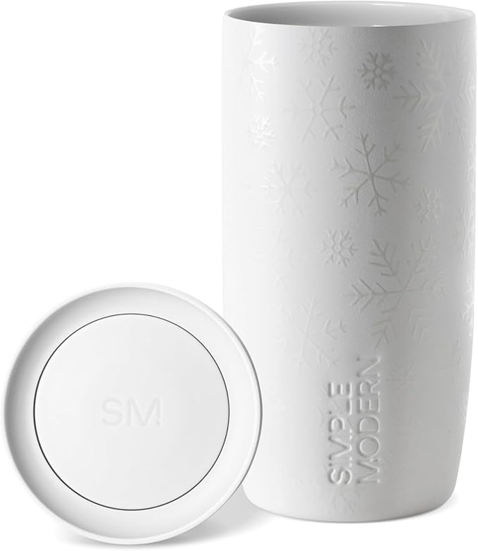 Simple Modern Voyager Signature | Christmas Travel Coffee Mug Tumbler with 360° Lid | Ceramic-Lined Insulated Stainless Steel Cup | Holiday Gifts for Women Men Her Him | 16oz | Frosty Snowflakes