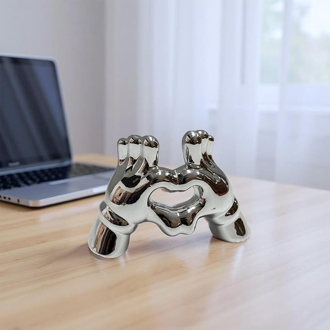 Zerzsy Heart Hands Sculpture Figurine Decor, 2 PCS Small Statue Shelf Decorative for Living Room Coffee Table, Loving Finger Statues Valentines Day Decorations Home Decor-Gold & Silver