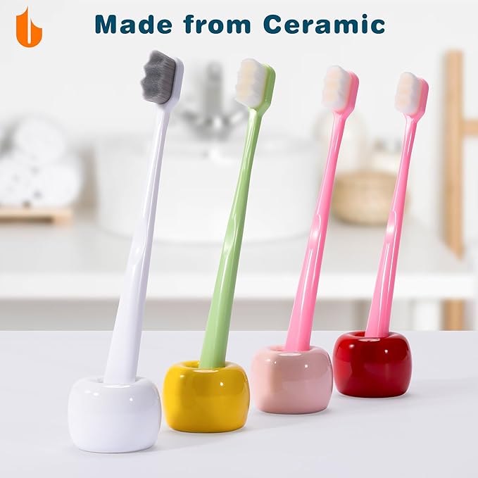 Travel-Friendly Mini Ceramics Toothbrush Holders for Bathroom Decor Vanity Countertops, Space Saver, White, 2 Pack