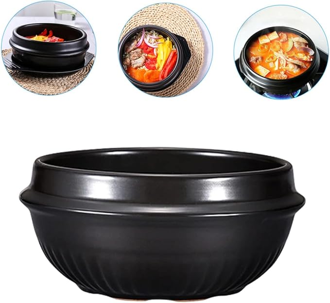 Amosfun Korean Stone Pot for Cooking Multi-functional Ceramic Casserole Dish Household Cooking Pot for Stews and Rice for Home and Restaurant Use