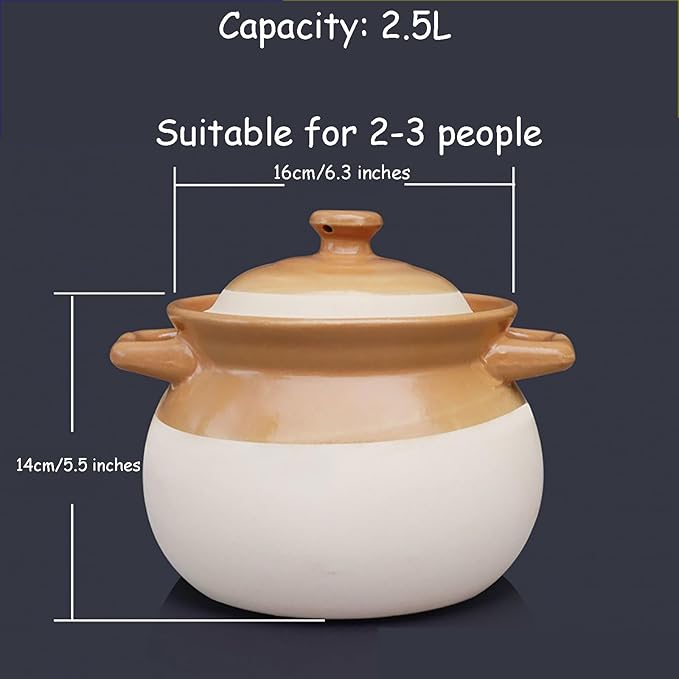 Clay Pot for Cooking with Lid Ceramic Cooking Pot Ceramic Cookware Heat-Resistant Casserole Dish with Lid Korean Stone Pot Cookware for Cooking Hot Pot Soup Meat Rice,2.5L