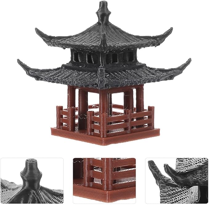 Milisten Mini Pagoda Statue, Miniature Hexagon Pavilion Figurine Ceramic Flower Vase Landscape Asian Zen Garden Fairy Garden Aquarium Dollhouse Decor