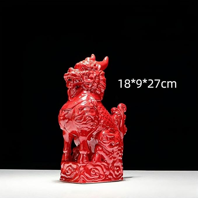Chinese Style Sculpture Auspicious Kirin Sculpture Living Room Study Desk Desktop Decoration Feng Shui Ornaments Asian Art Collection - Red