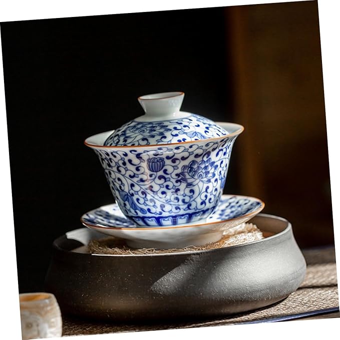 Traditional Kongfu Tea Cup1 Set Blue and White Porcelain Covered Bowl Tea Cup Porcelain Tea Bowl Chinese Bowl Asian Ceramic Cups Vintage Tureen Teaware Ceramic Tea Mug Ce