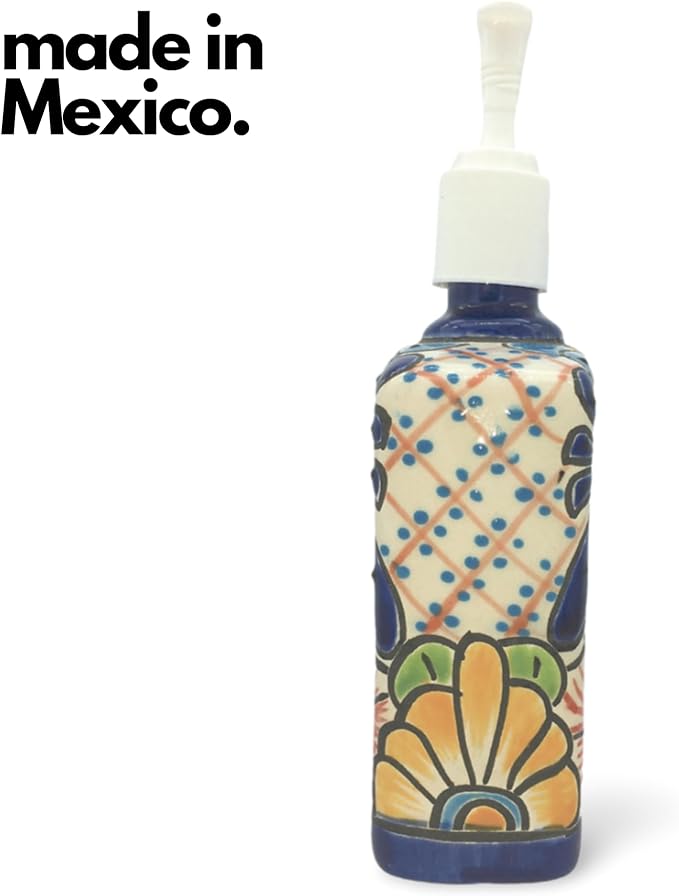 Talavera Ceramic Soap & Lotion Dispenser, for Kitchen or Bathroom Countertops - Pastel Hues Hand Painted Mexican Pottery - Jabonera Pastel