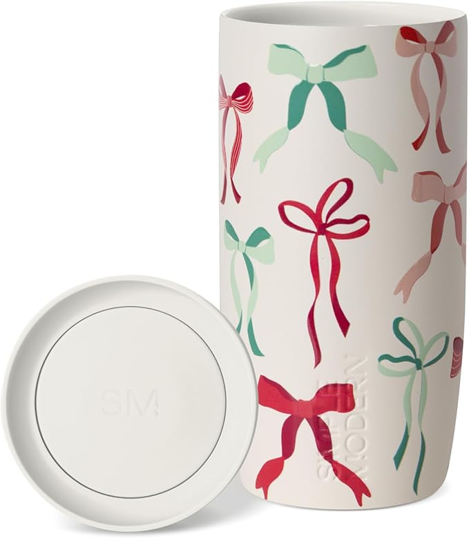 Simple Modern Voyager Signature | Christmas Travel Coffee Mug Tumbler with 360° Lid | Ceramic-Lined Insulated Stainless Steel Cup | Holiday Gifts for Women Men Her Him | 16oz | Ribbon Wonderland