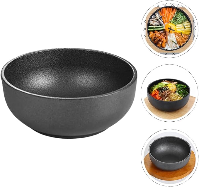 Cast Iron Bibimbap Bowl Korean Style Stone Pot Multi-Function Food Serving Bowl for Daily Use Portable Reusable Compatible with Induction Cookers