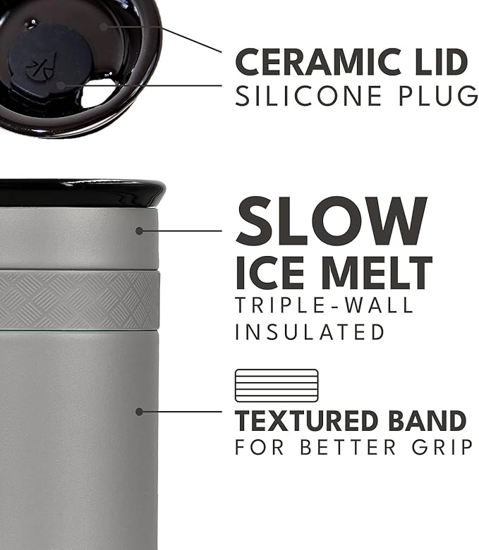 Elemental Artisan Insulated Tumbler, Triple Wall Coffee Travel Mug, Reusable Stainless Steel Coffee Tumbler with Ceramic Lid, Thermal Coffee Cups for Hot (6 Hrs) & Cold (18 Hrs), 12oz - Graphite