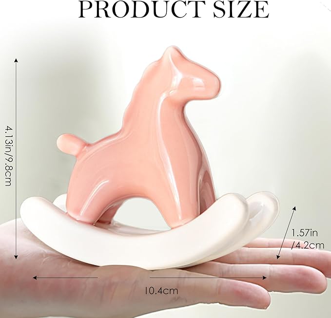 Creative Ceramic Rocking Horse Figurine – Stylish Small Desktop Sculpture for Home, Office, Entryway or Tea Table, Ideal Gift for Decoration (Pink)